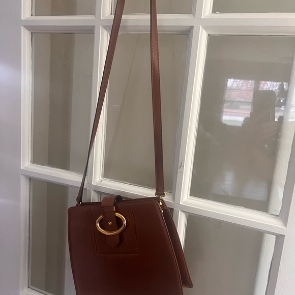 CHRISTIAN DIOR KISS-LOCK CLUTCH / CROSSBODY BROWN LEATHER